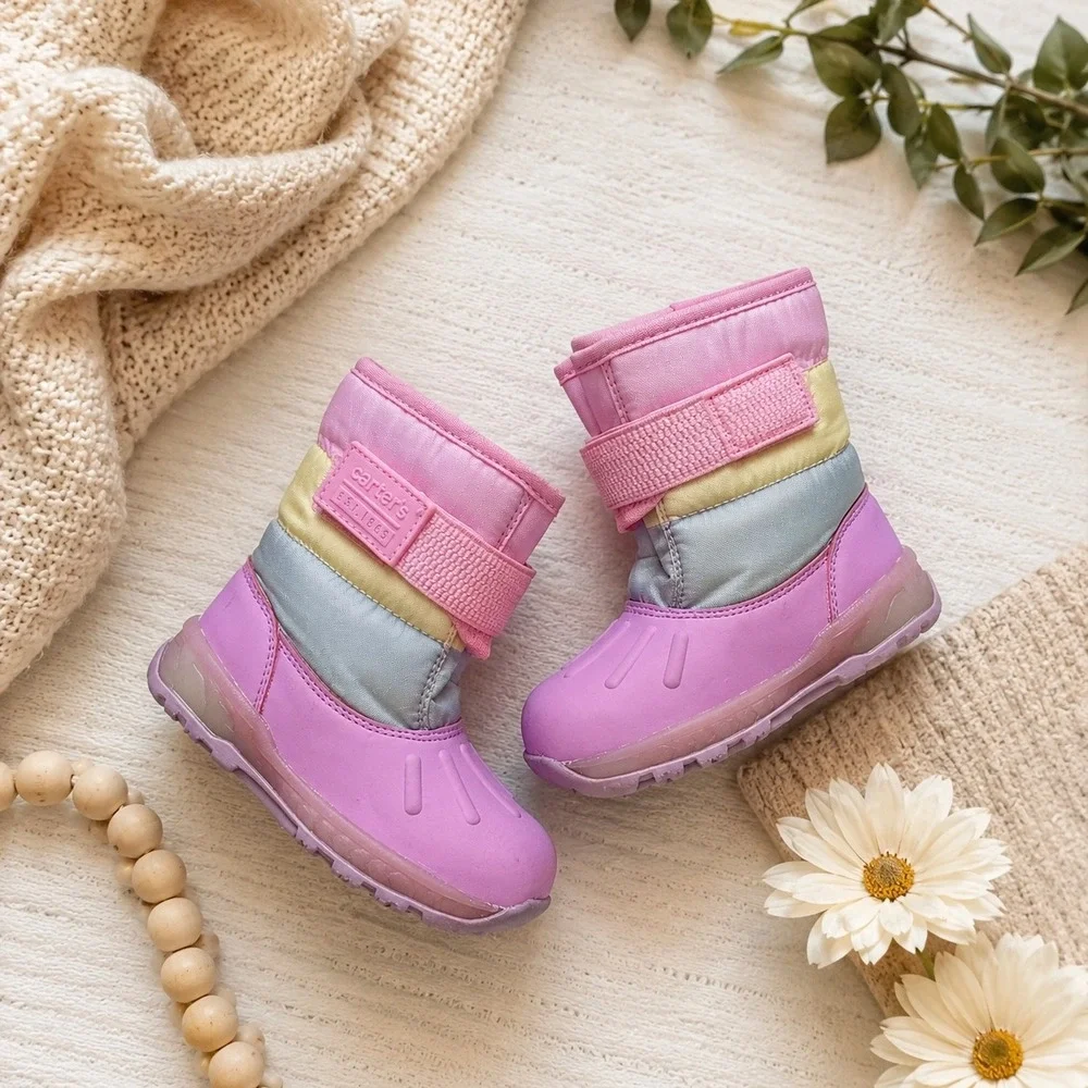 Carters Toddler Girls Lowen Light Up Snow Boots Pink Pastel Colorblock Size 8M